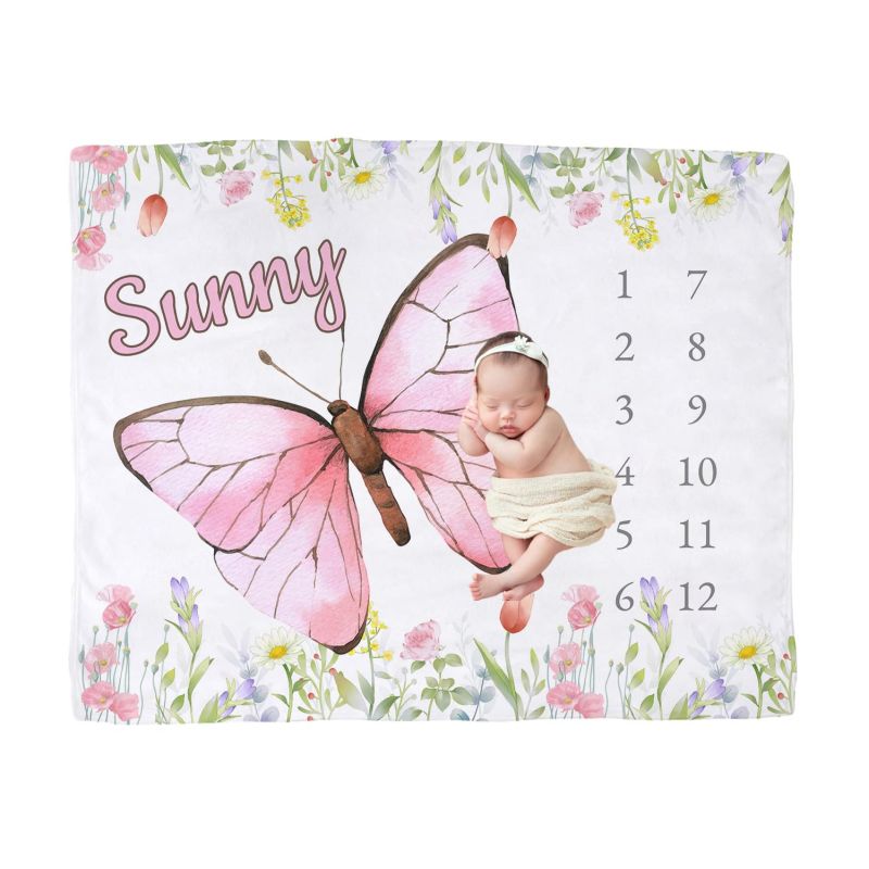 Baby Nursery Pink - VIKAMA Watercolor Pink Butterfly Baby Milestone
