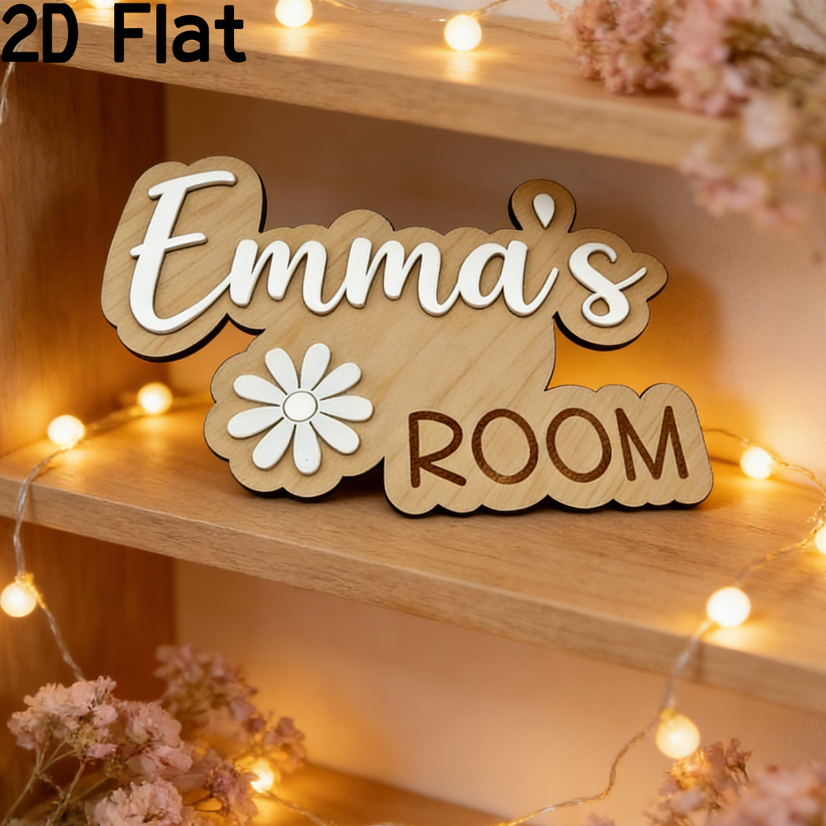Baby Nursery Office - 1Pc Custom Flower Wooden Acrylic Name