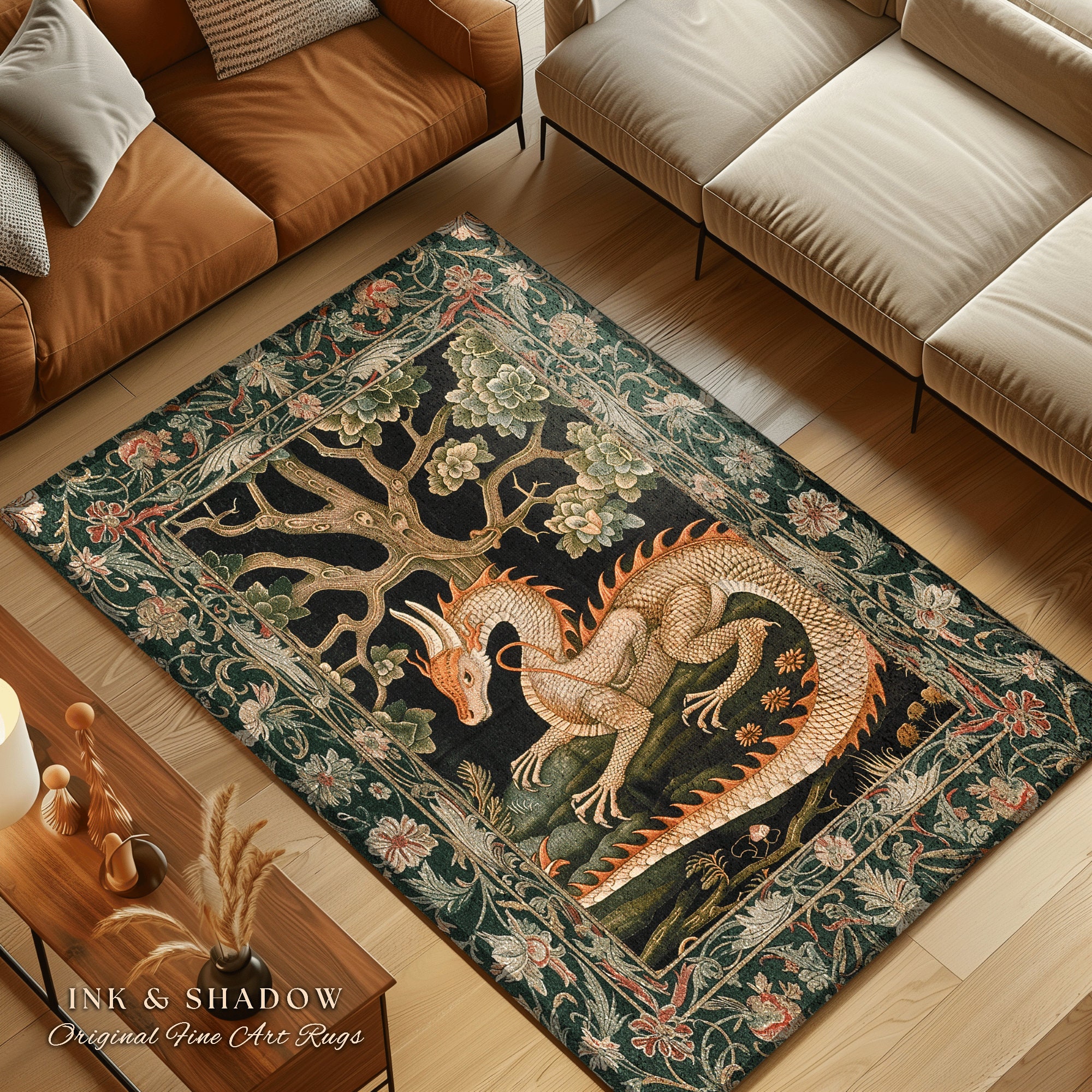 Baby Nursery Rug - Enchanted Woods Dragon Rug Medieval Aesthetic