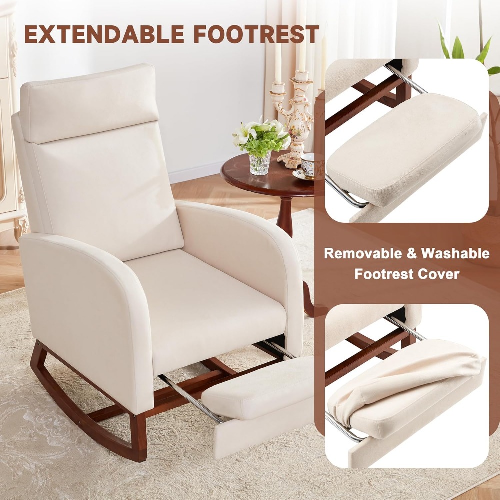 Baby Nursery Glider Chair - High-Back Nursery Rocking Chair With Footrest