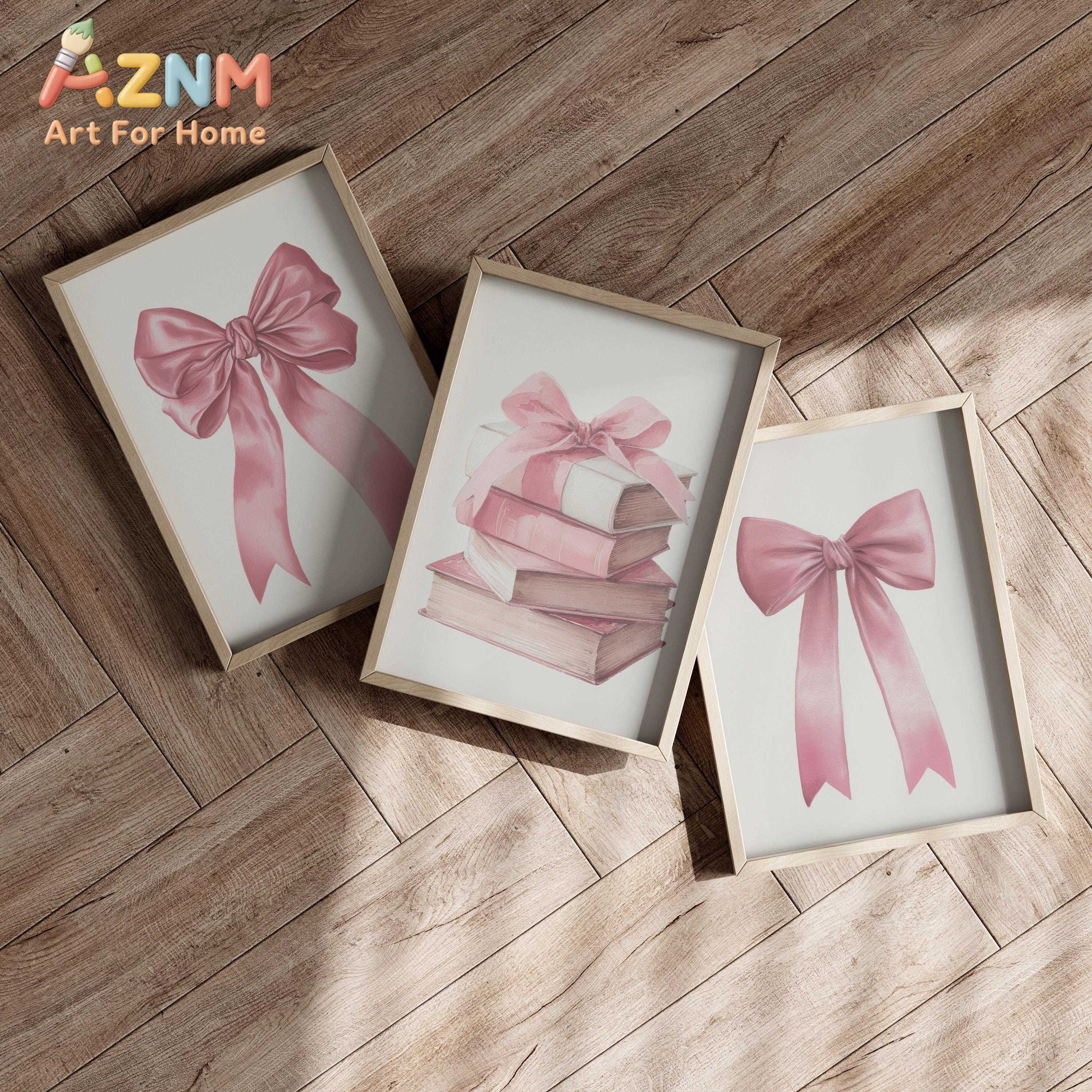 Baby Nursery Pink - Pink Bows Wall Art Set of