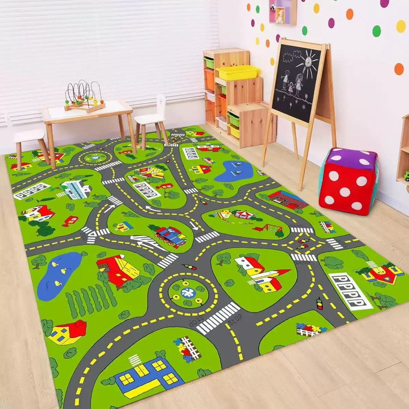 Baby Nursery Rug - Kids Road Traffic Carpet Cartoon Car