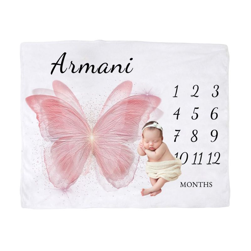 Baby Nursery Pink - VIKAMA Pink Butterfly Baby Milestone Blanket,