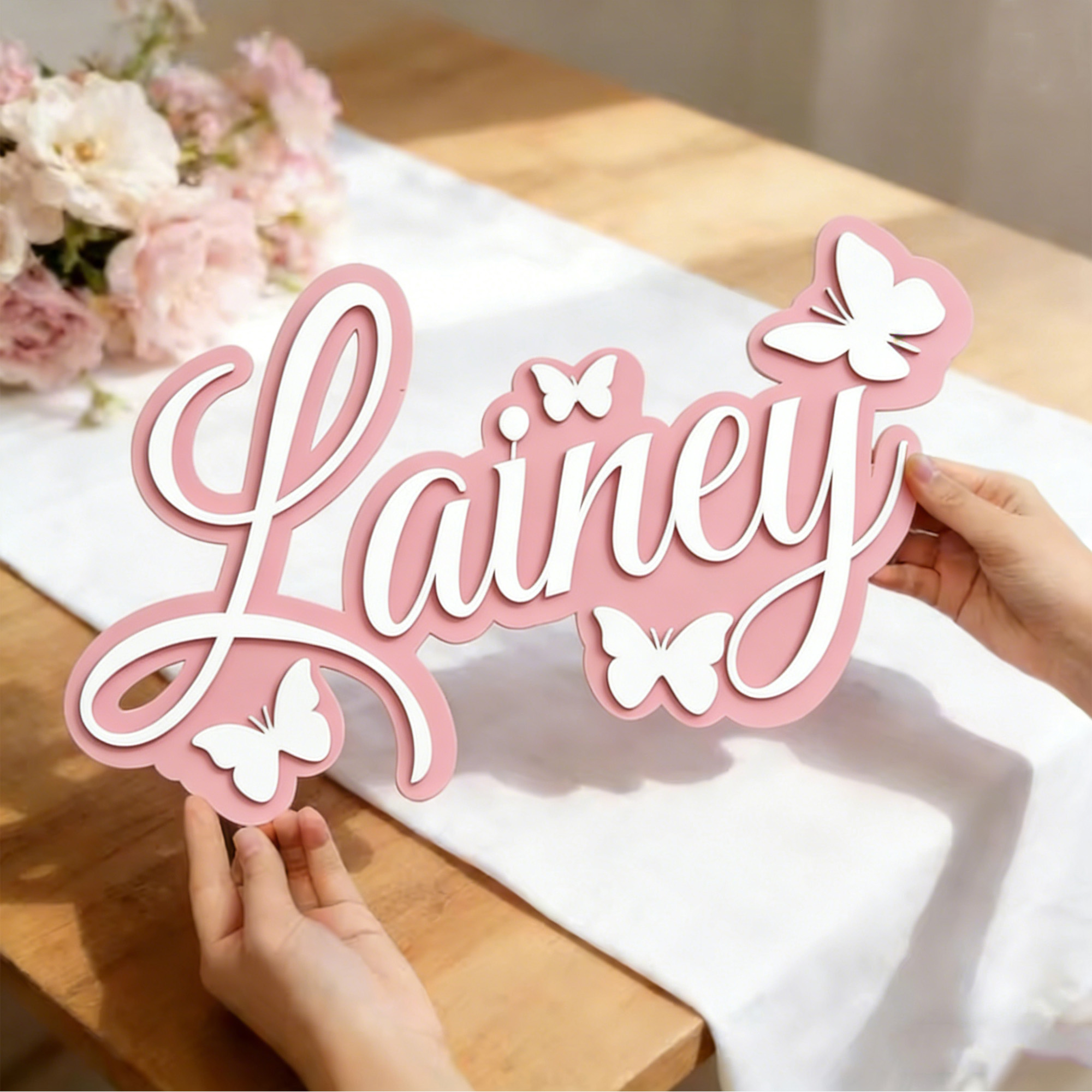 Baby Nursery Office - 1Pc Custom Name Butterfly Style Wooden