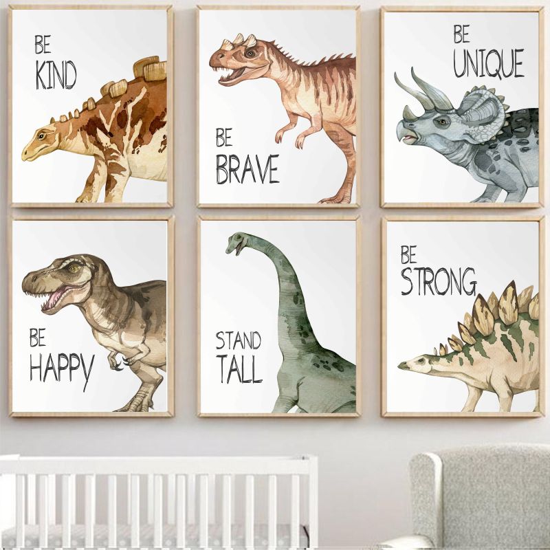 Baby Nursery Animal Prints - Watercolor Dinosaur Poster Nursery Boy's Room
