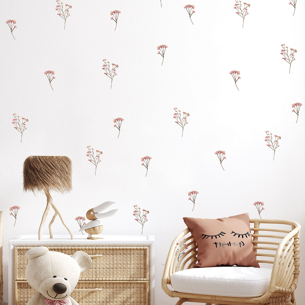 Baby Nursery Pink - Pink Watercolor Flower Wall Stickers Baby