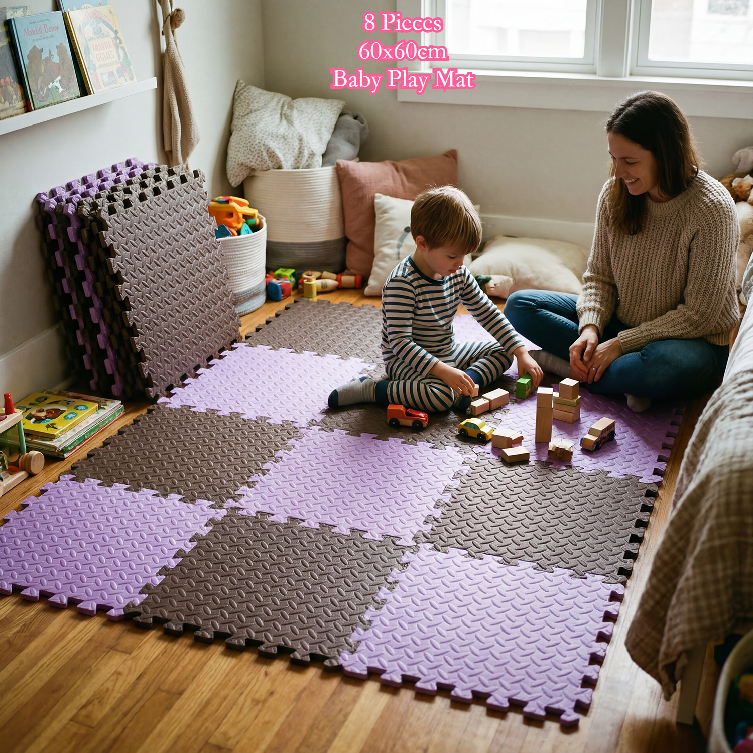 Baby Nursery Rug - 8Pcs 60x60cm Baby Play Mat 1cm