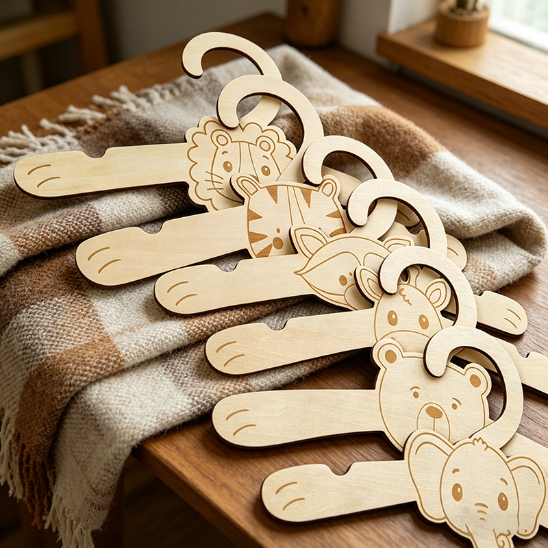 Baby Nursery Jungle Animals - 6pcs Jungle Animal Wooden Clothes Hangers,