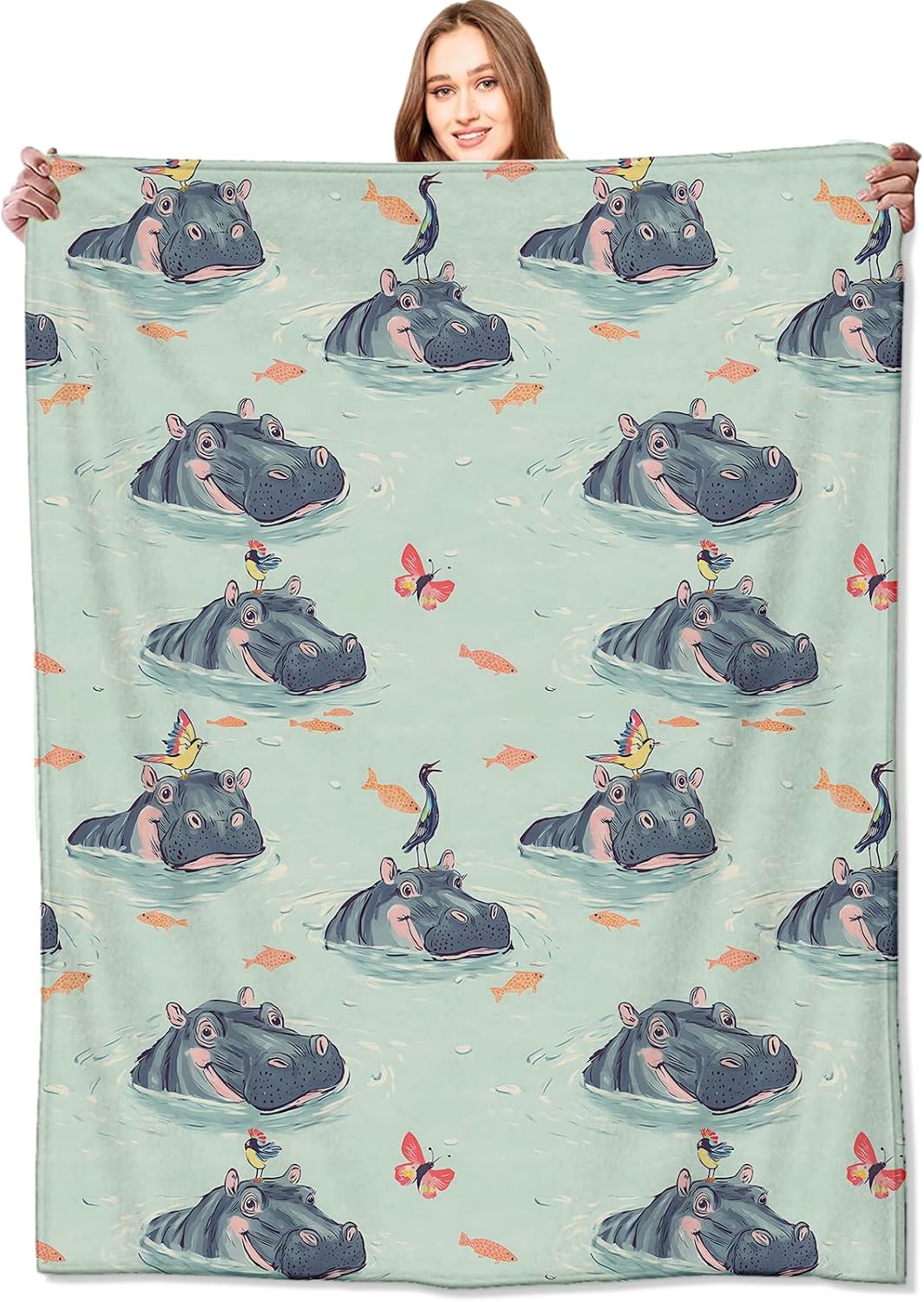 Baby Nursery Animal Prints - Adorable Hippopotamus Animal Print Throw Blanket