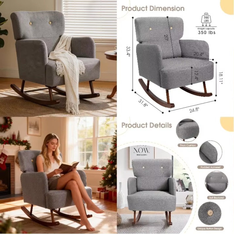 Fabric Upholstered Rocking Cha - Rocking Chair Nursery ulasan dan harga