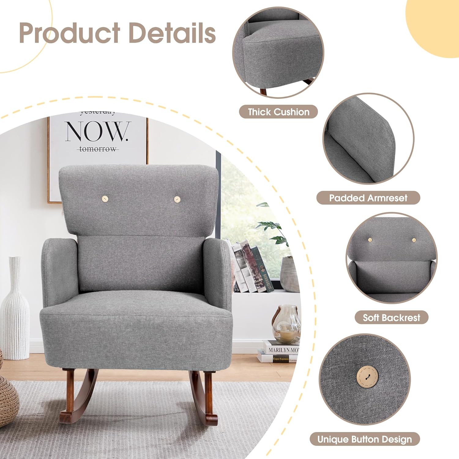 Fabric Upholstered Rocking Cha - Rocking Chair Nursery ulasan dan harga