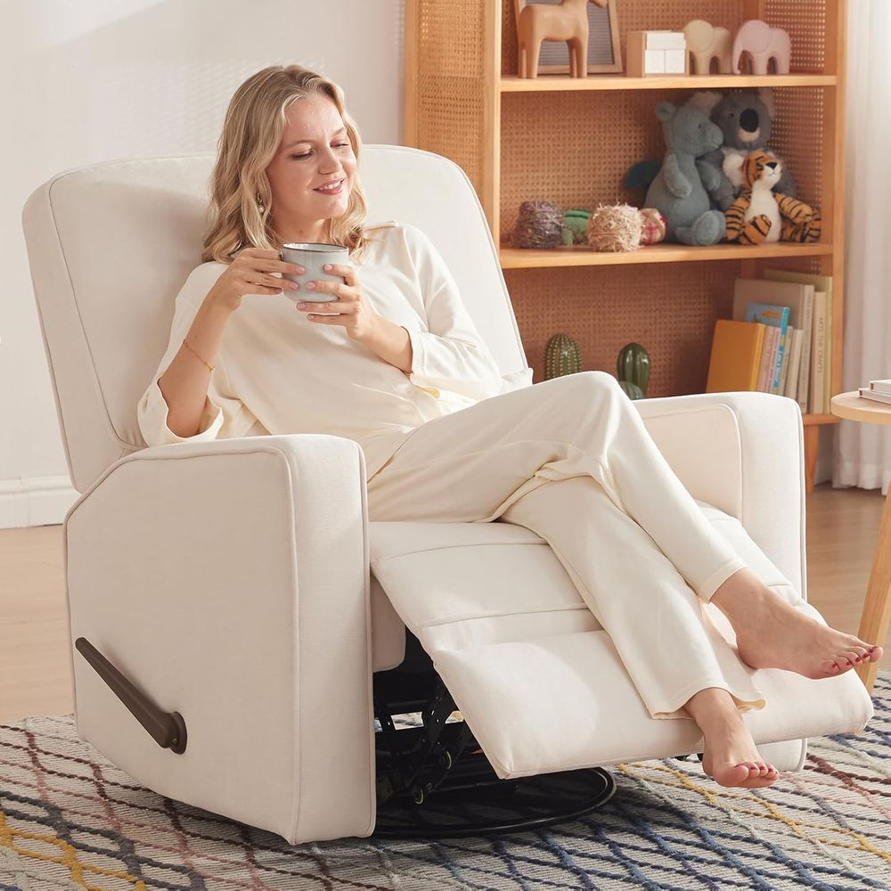 360° Swivel Upholstered Rockin - Baby Nursery Rocking Chair ulasan dan harga