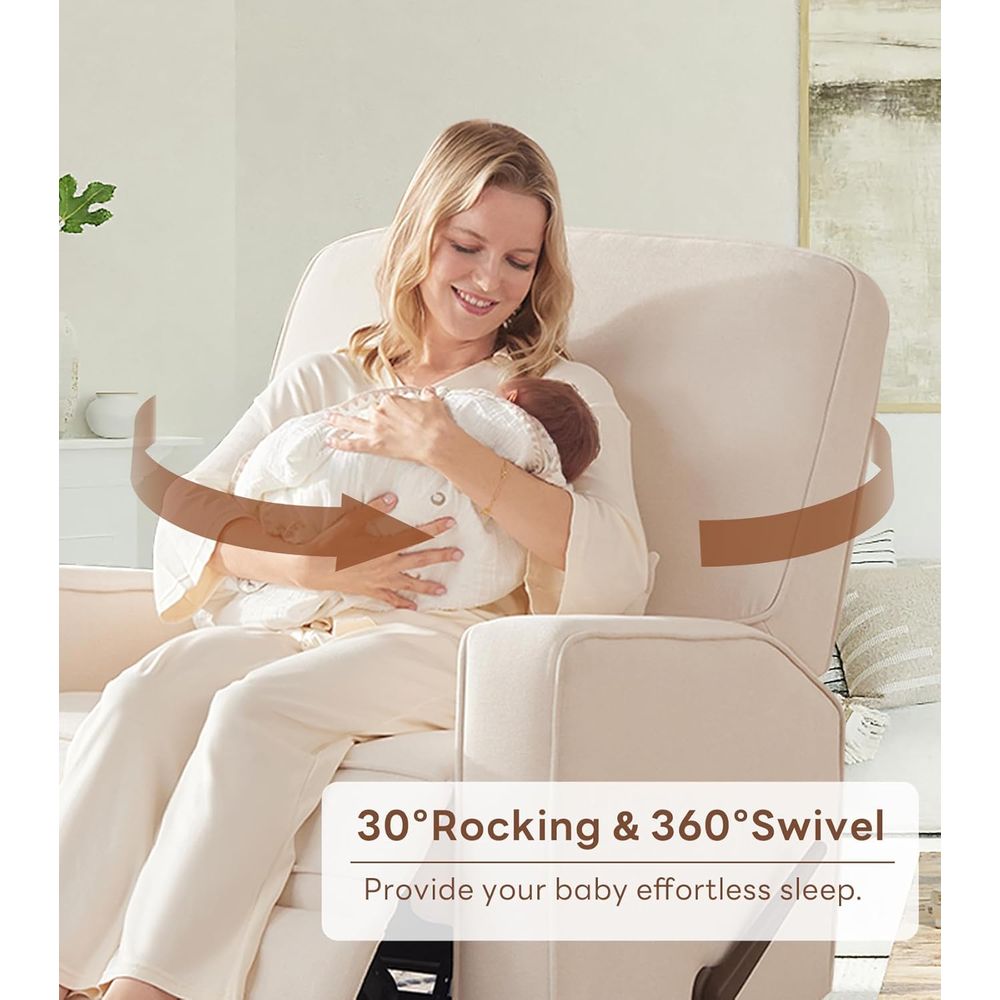 360° Swivel Upholstered Rockin - Baby Nursery Rocking Chair ulasan dan harga