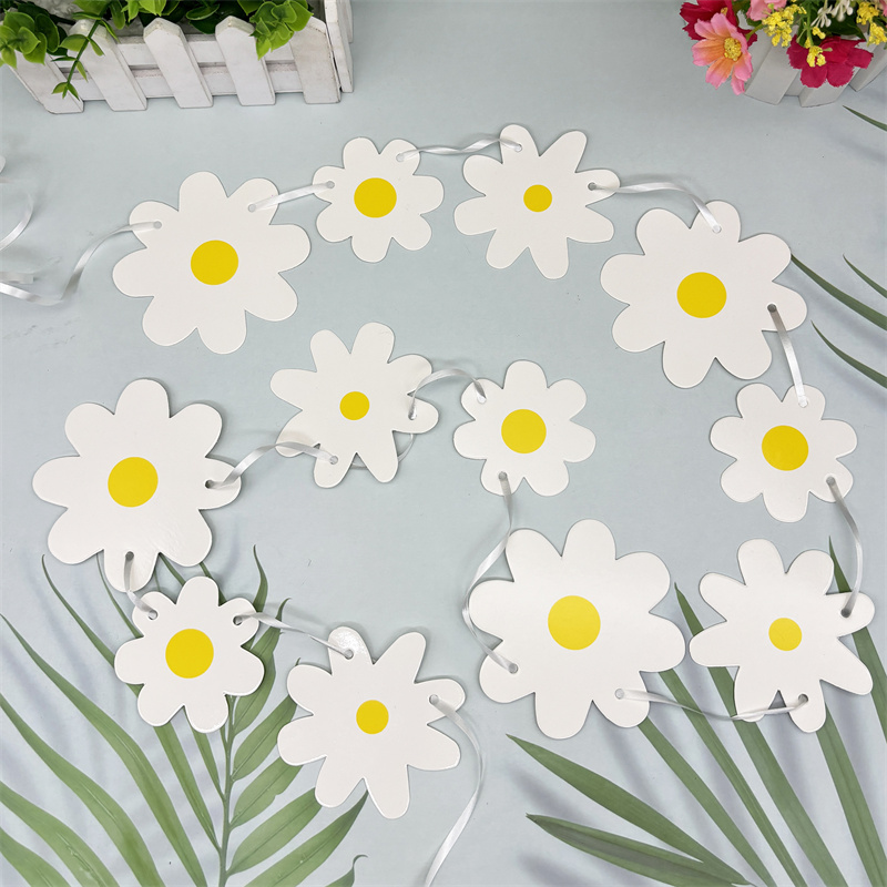 1Set White Daisy Flower Banner - Baby Nursery Bunting ulasan dan harga