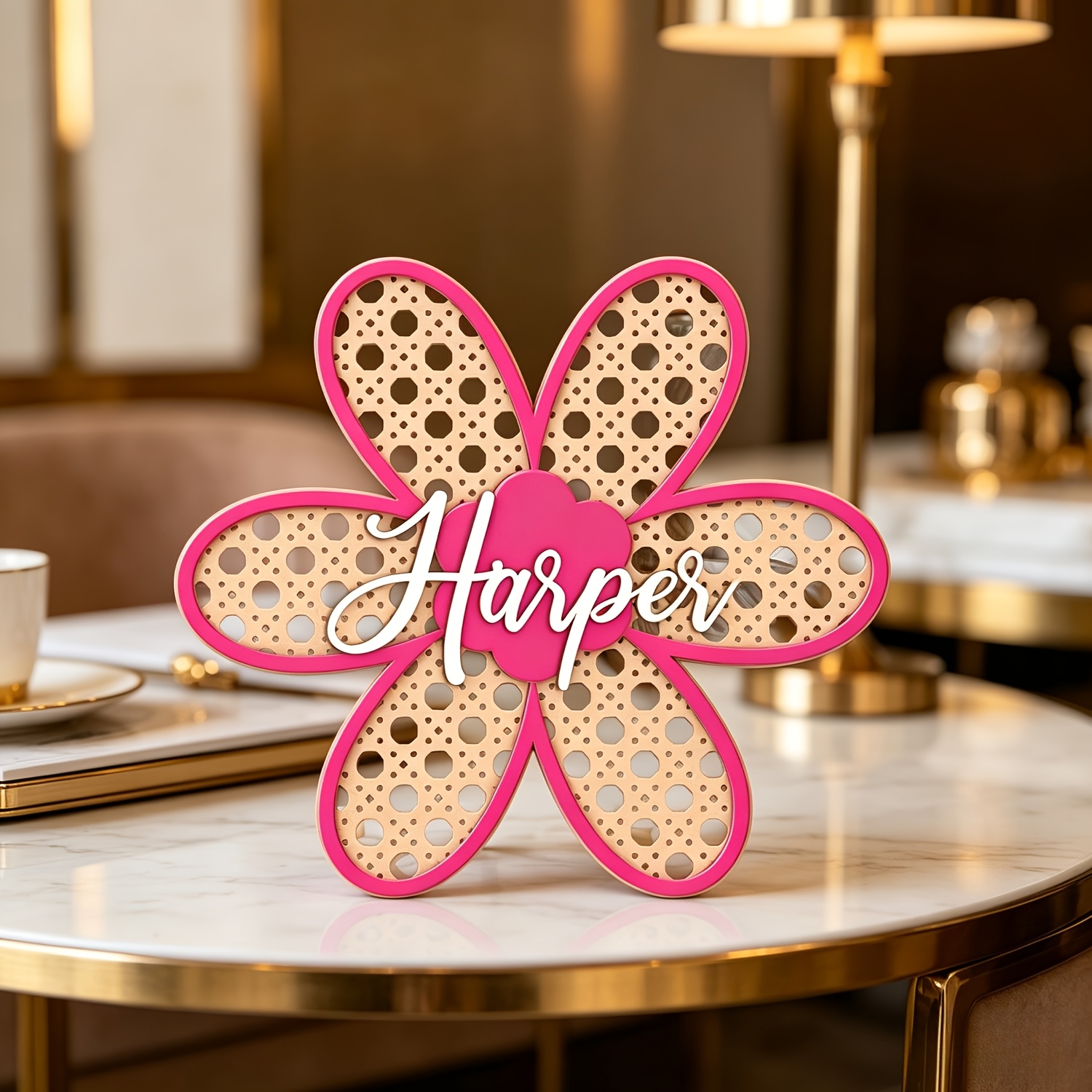 Personalized Boho Rattan Flowe - Baby Nursery Pink ulasan dan harga
