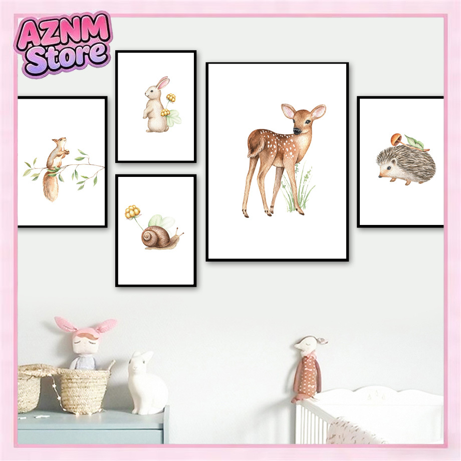 Watercolor Woodland Animal Wal - Baby Nursery Animal Prints ulasan dan harga