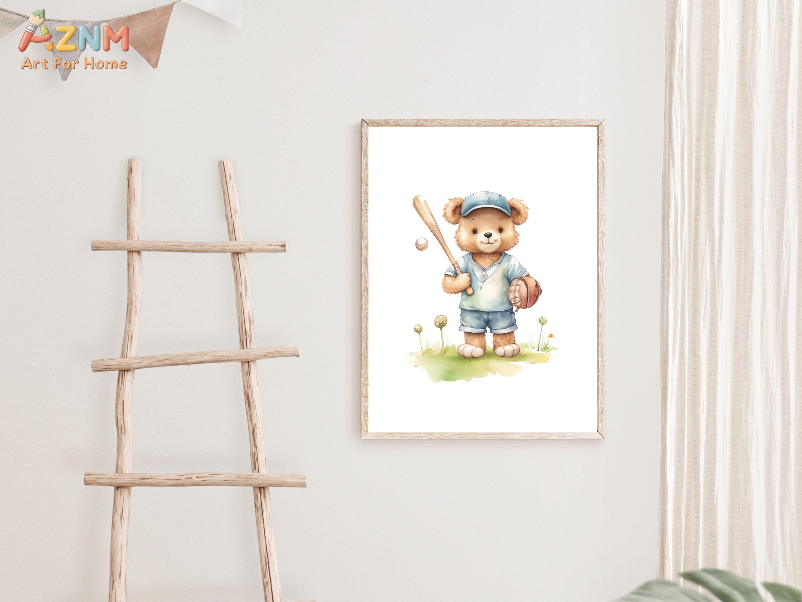 AZNM Watercolor Sport Teddy Be - Baby Nursery Animal Prints ulasan dan harga