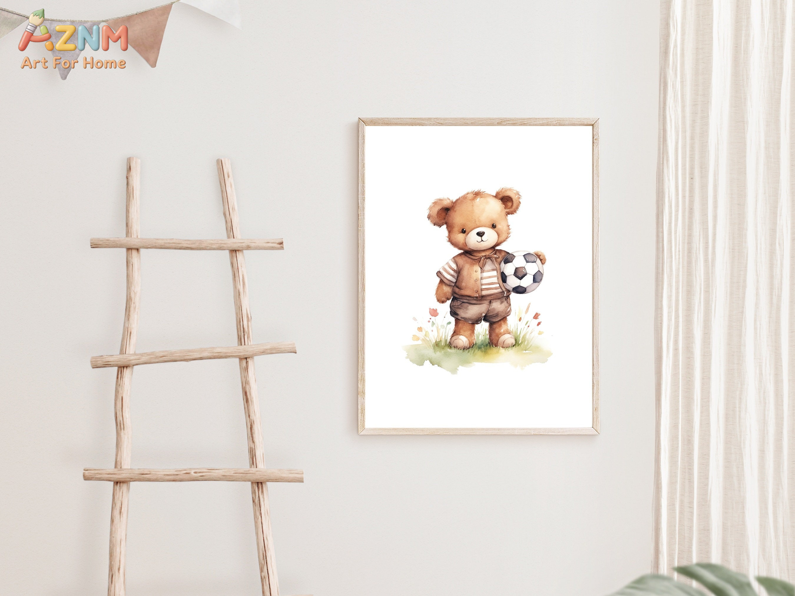 AZNM Watercolor Sport Teddy Be - Baby Nursery Animal Prints ulasan dan harga