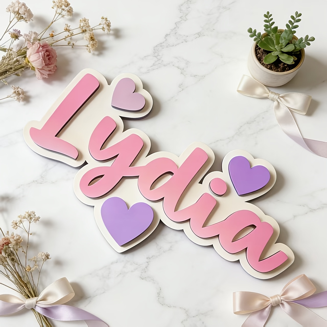 Personalized Gradient Heart Na - Baby Nursery Pink ulasan dan harga