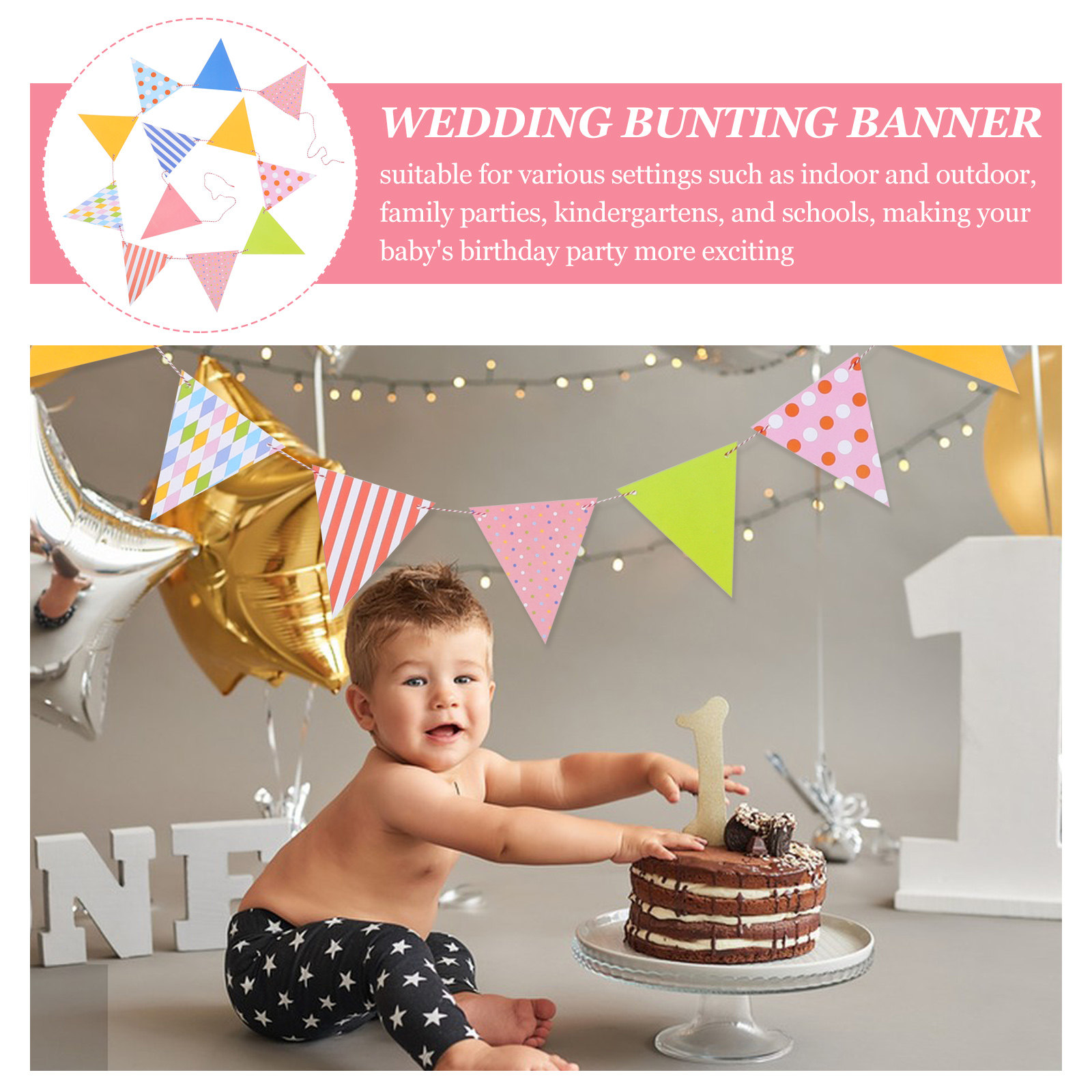 Colorful Triangle Paper Buntin - Baby Nursery Bunting ulasan dan harga
