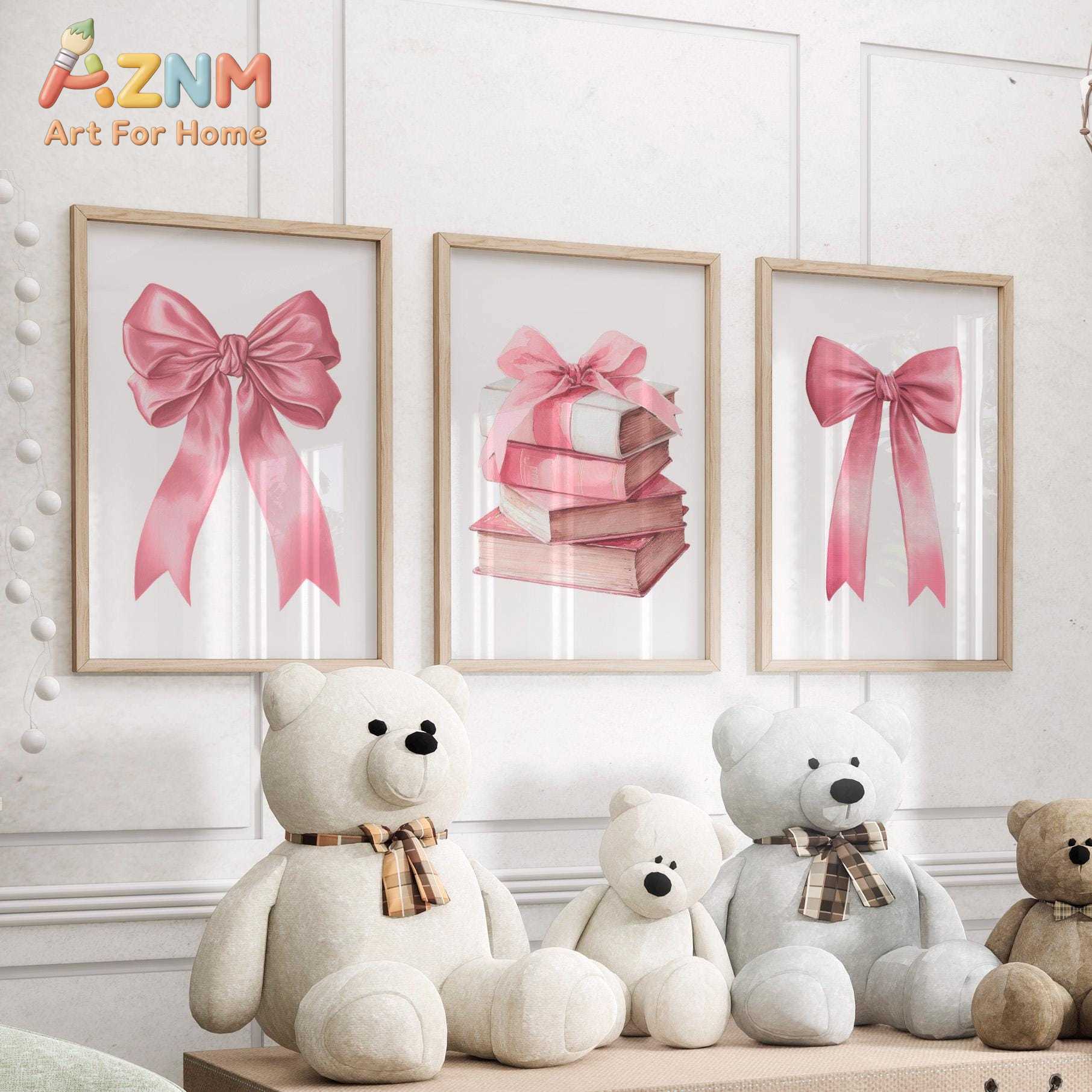 Pink Bows Wall Art Set of 3 Po - Baby Nursery Pink ulasan dan harga