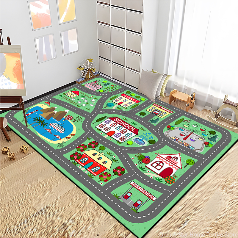 Kids Road Traffic Carpet Carto - Baby Nursery Rug ulasan dan harga