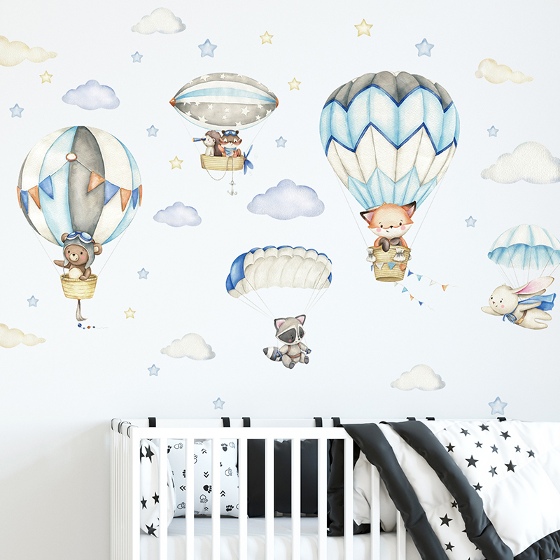 Cartoon Cute Animals Hot Air B - Baby Nursery Animal Prints ulasan dan harga