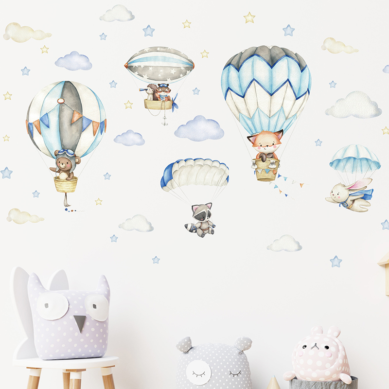 Cartoon Cute Animals Hot Air B - Baby Nursery Animal Prints ulasan dan harga