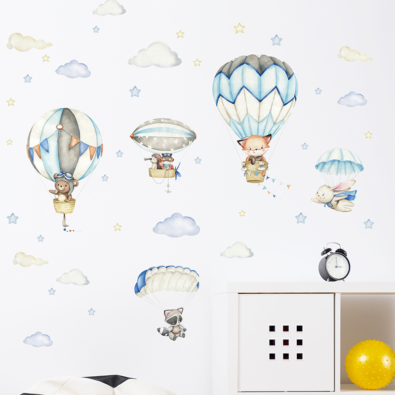 Cartoon Cute Animals Hot Air B - Baby Nursery Animal Prints ulasan dan harga