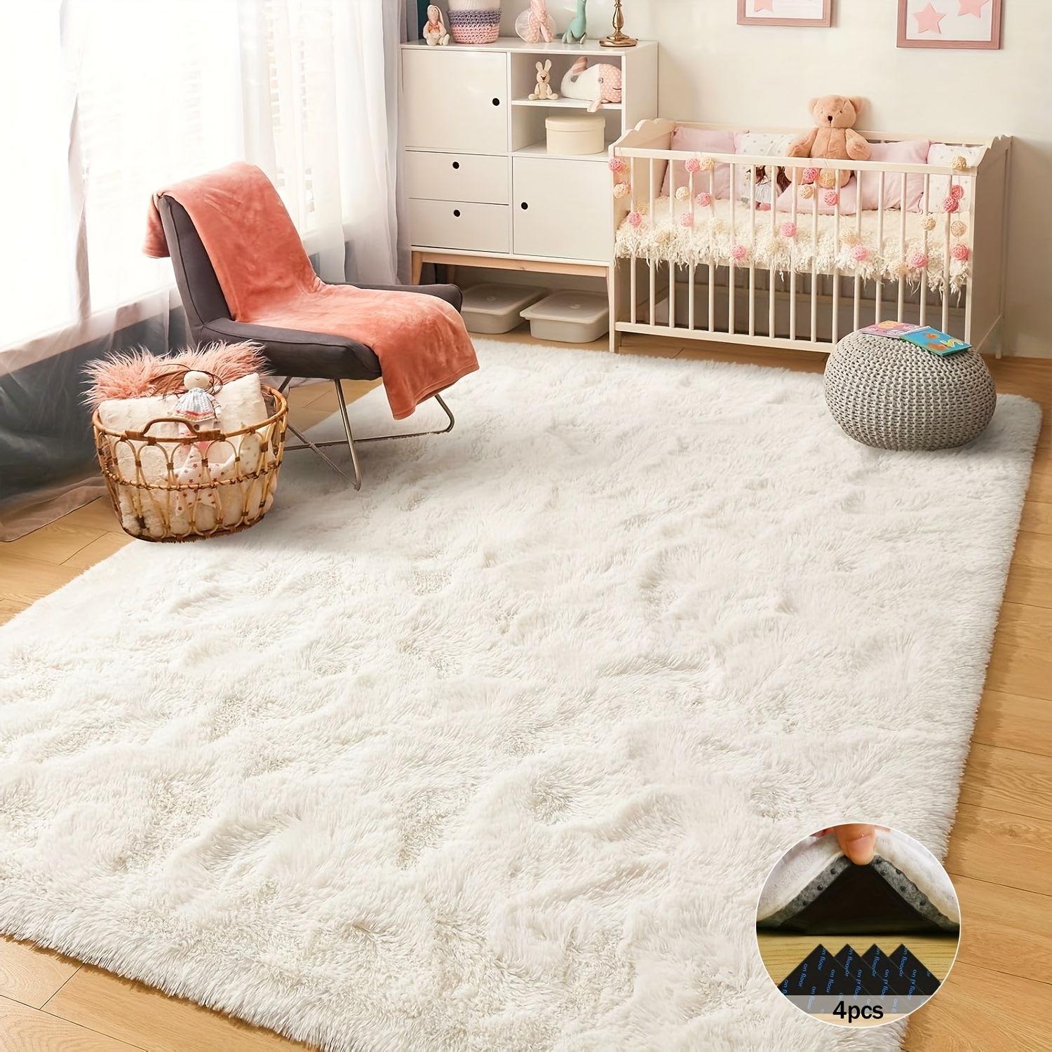 Off-White Soft Shaggy Non-Slip - Baby Nursery Rug ulasan dan harga