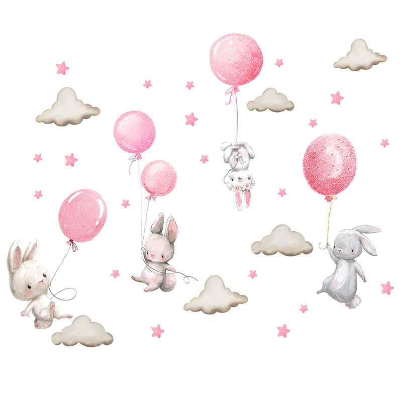 Watercolor Pink Balloon Bunny  - Baby Nursery Pink ulasan dan harga