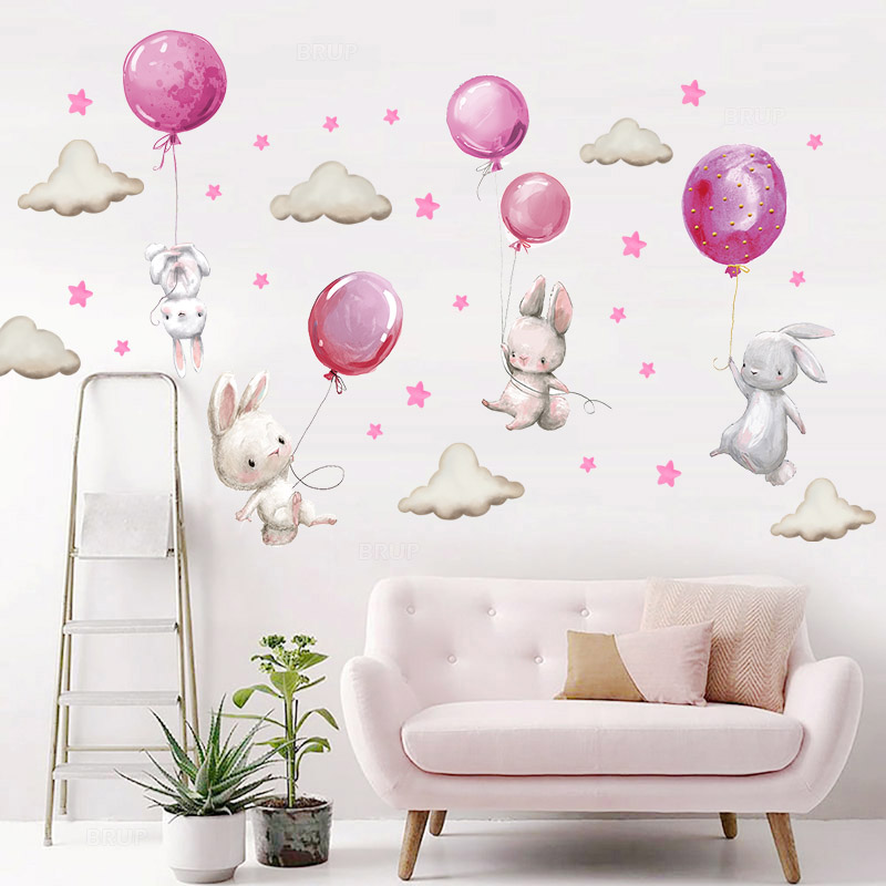 Watercolor Pink Balloon Bunny  - Baby Nursery Pink ulasan dan harga