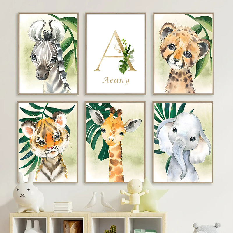 Gold Kids Name Poster Jungle A - Baby Nursery Jungle Animals ulasan dan harga