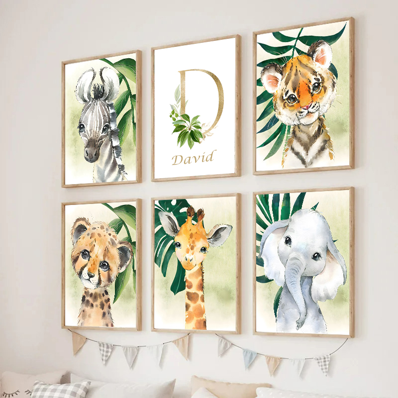 Gold Kids Name Poster Jungle A - Baby Nursery Jungle Animals ulasan dan harga