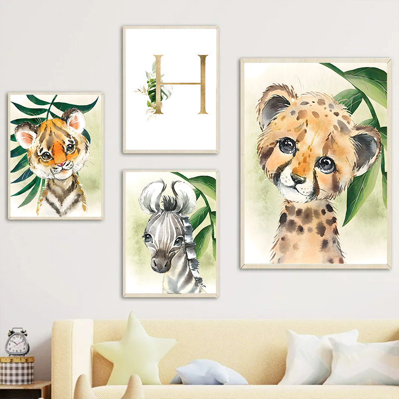 Gold Kids Name Poster Jungle A - Baby Nursery Jungle Animals ulasan dan harga