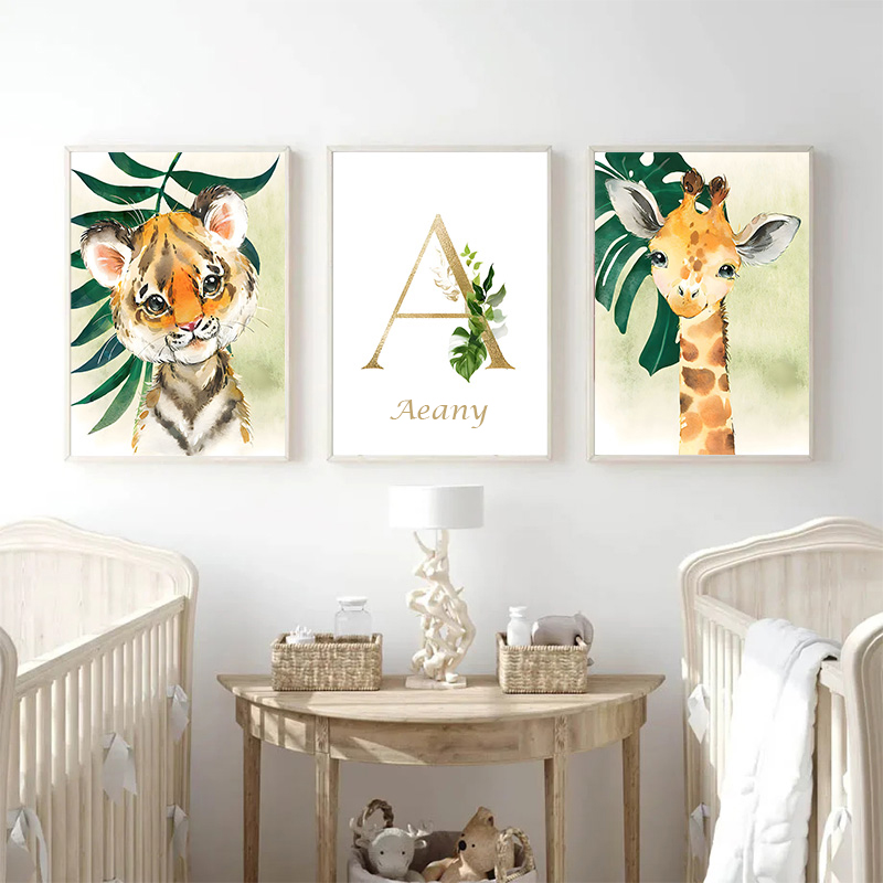 Gold Kids Name Poster Jungle A - Baby Nursery Jungle Animals ulasan dan harga