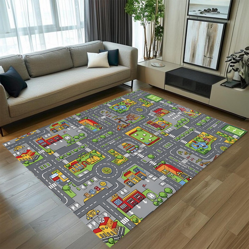 Cute Car Track Play Rug Green  - Baby Nursery Rug ulasan dan harga