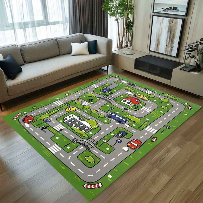 Cute Car Track Play Rug Green  - Baby Nursery Rug ulasan dan harga