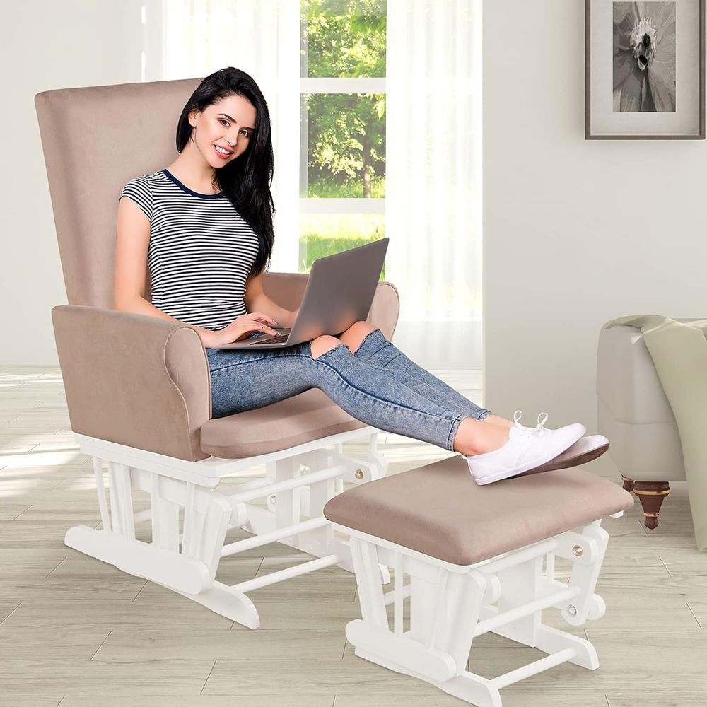 Wooden Glider and Ottoman Set, - Baby Nursery Glider Chair ulasan dan harga