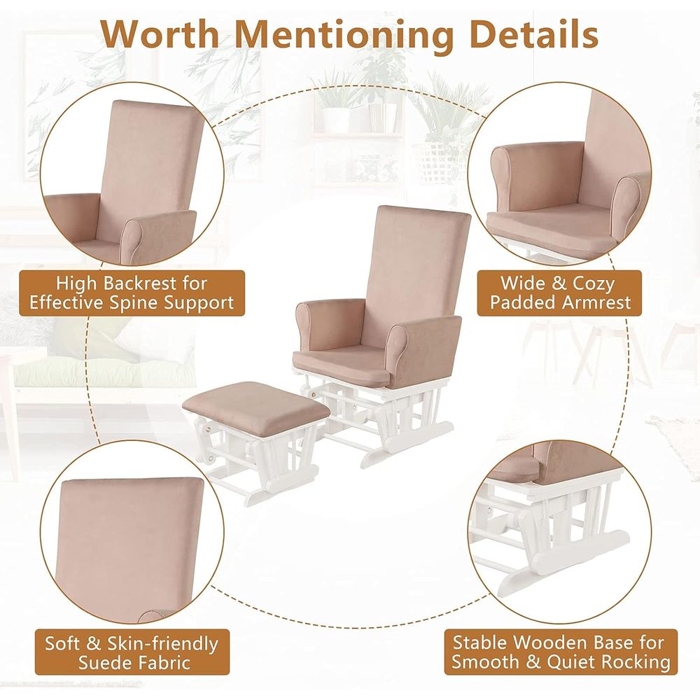 Wooden Glider and Ottoman Set, - Baby Nursery Glider Chair ulasan dan harga