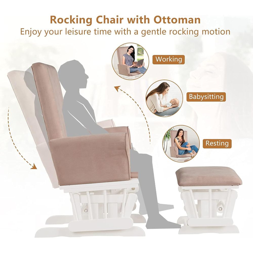 Wooden Glider and Ottoman Set, - Baby Nursery Glider Chair ulasan dan harga