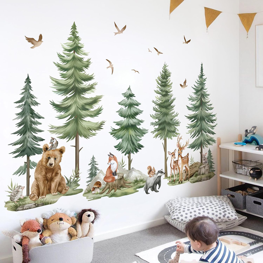 Large Mountain PineTree Wall S - Baby Nursery Jungle Animals ulasan dan harga