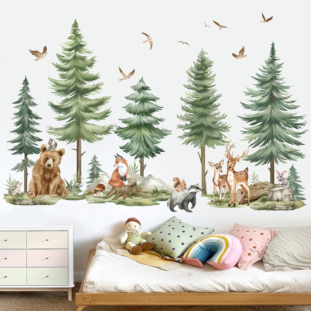 Large Mountain PineTree Wall S - Baby Nursery Jungle Animals ulasan dan harga