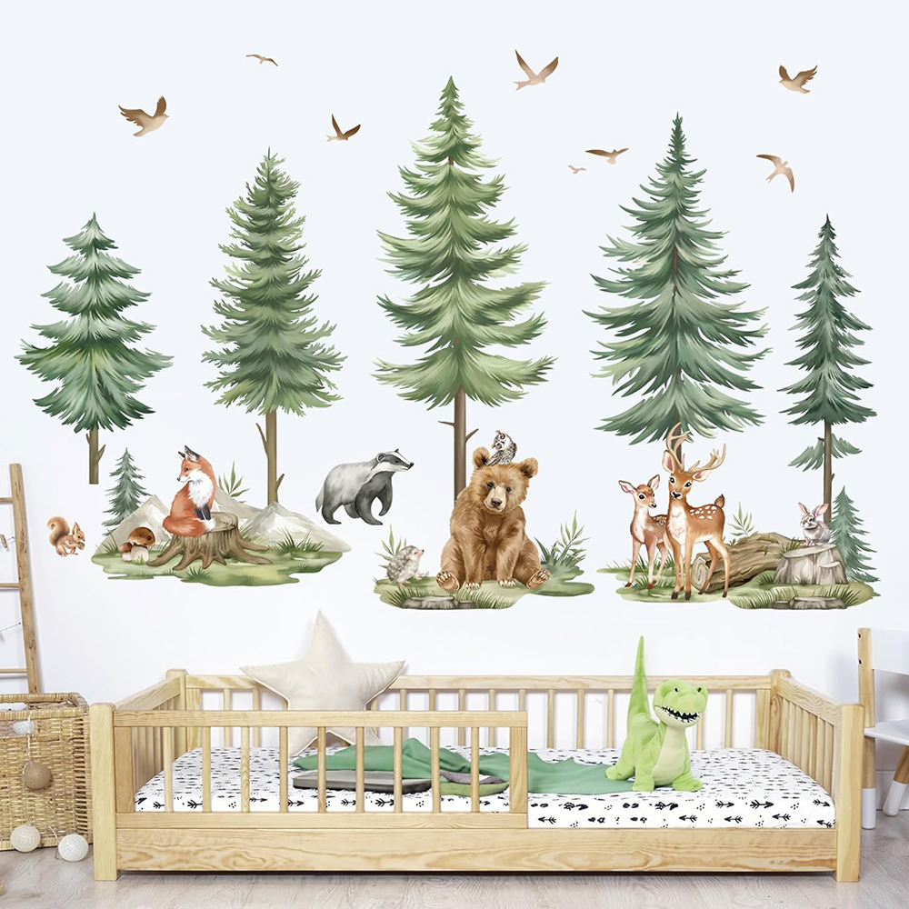 Large Mountain PineTree Wall S - Baby Nursery Jungle Animals ulasan dan harga