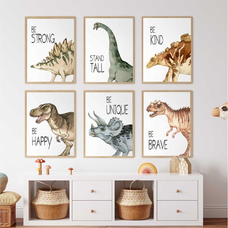 Watercolor Dinosaur Poster Nur - Baby Nursery Animal Prints ulasan dan harga