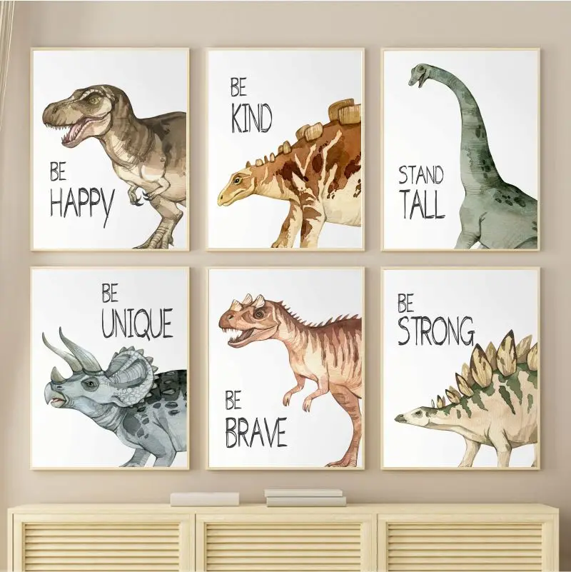 Watercolor Dinosaur Poster Nur - Baby Nursery Animal Prints ulasan dan harga