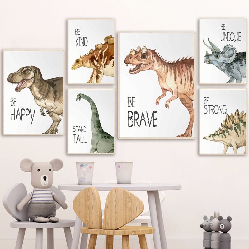 Watercolor Dinosaur Poster Nur - Baby Nursery Animal Prints ulasan dan harga