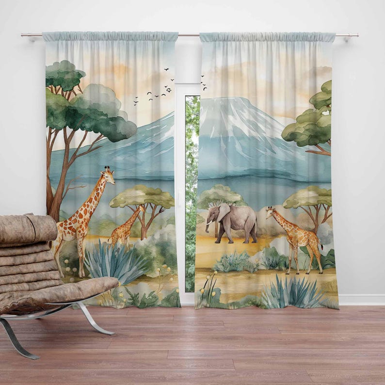 Safari Animals Kids Curtains B - Baby Nursery Office ulasan dan harga