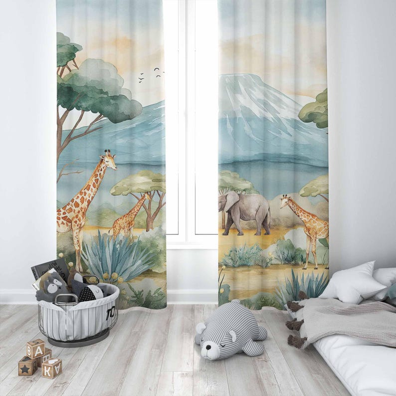 Safari Animals Kids Curtains B - Baby Nursery Office ulasan dan harga