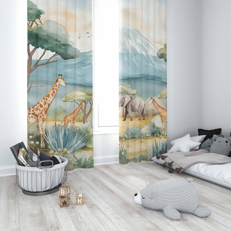 Safari Animals Kids Curtains B - Baby Nursery Office ulasan dan harga